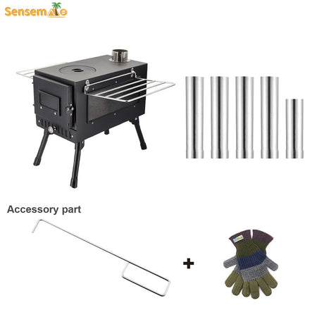 Folding Camping Wood Stove,Portable Tent Heater with 5-Section Detachable Chimney,Ice Fishing Firewood Burner,Outdoor Cook & BBQ