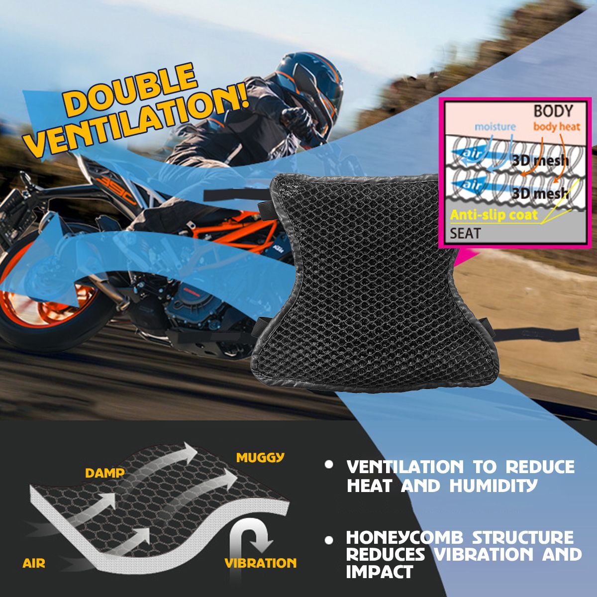 Motorcycle Seat Cushion Non-slip 3D Breathable Mesh Structure Soft and Comfortable Sun Protection Motorcycle Accessories
