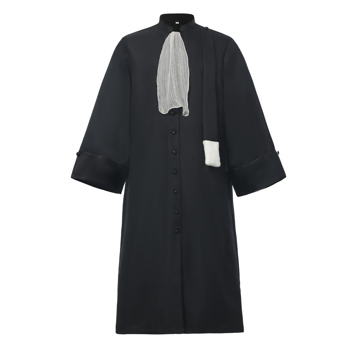Barrister Robe Medieval Lawyer Costume with Pleated Jabot Collar Clergy Choir Robe Vintage Priest Cosplay Outfit