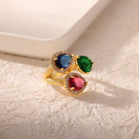 Luxury Stainless Steel Rings Gold Plated Colorful Stone Zircon Crystal Heart Ring For Women Wedding Boho Jewelry Christmas Gift
