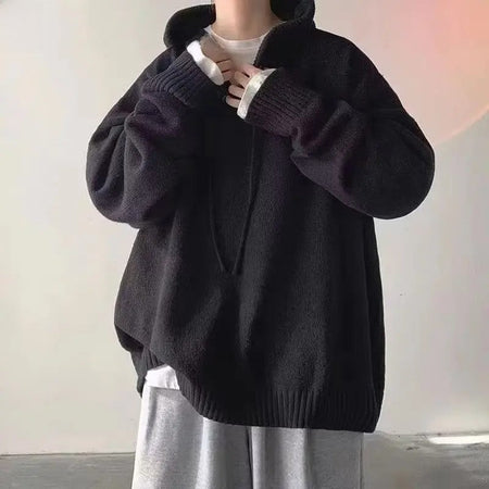 Men's Hooded Sweater Autumn/winter Vintage Idle Style Versatile Knitted Top Trendy Brand Sweater Casual Wear