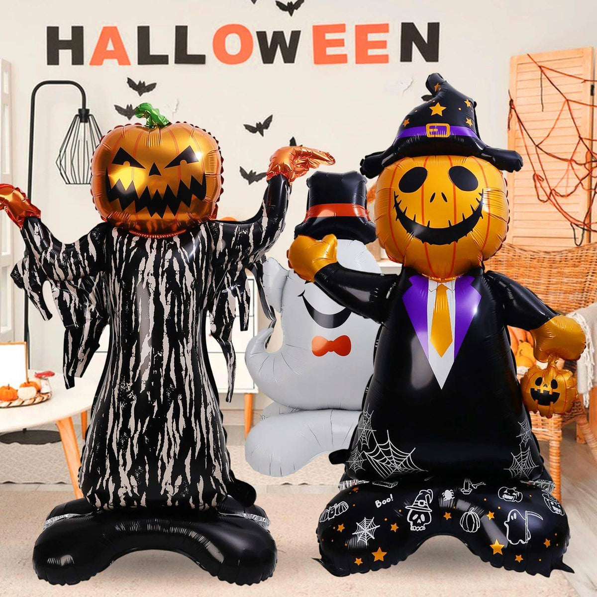 Halloween Party Giant Foil Balloons Inflatable Toys Decor Pumpkin Soldier Witch Ghost Skeleton Reaper Aluminum Standing Balloon