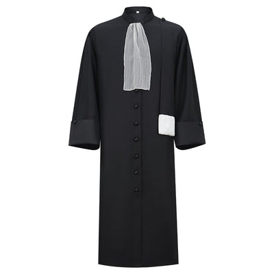 Barrister Robe Medieval Lawyer Costume with Pleated Jabot Collar Clergy Choir Robe Vintage Priest Cosplay Outfit