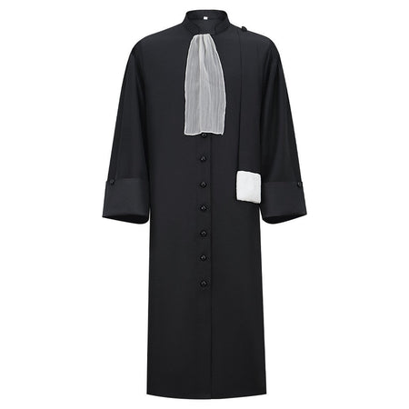 Barrister Robe Medieval Lawyer Costume with Pleated Jabot Collar Clergy Choir Robe Vintage Priest Cosplay Outfit