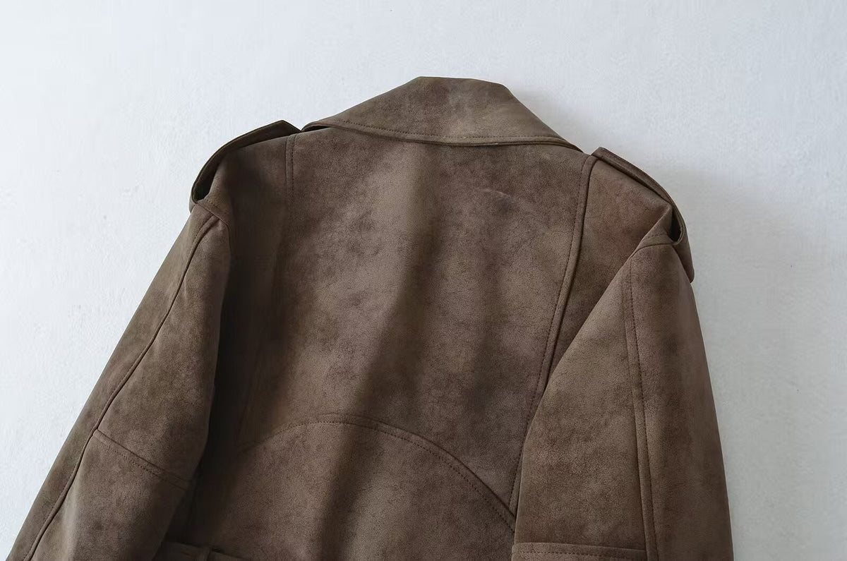 European style new women's fashion versatile temperament retro design velvet PU motorcycle jacket short coat