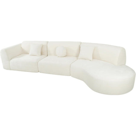 Curved Polyester Sectional Sofa Set, 7 Seat Modern Cloud Couch with Chaise Lounge, 3 Pillows, Fully Assembled for Living Room