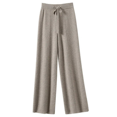 High Waist Wide Leg Pants Mid-Seam Knitted Trousers Drawstring Waist Belted Floor-Length Pure Color Versatile Autumn Winter Casu