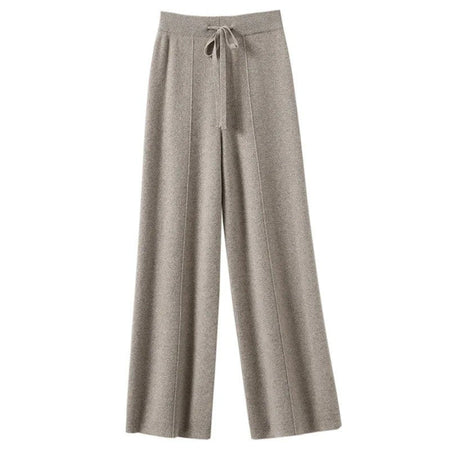 High Waist Wide Leg Pants Mid-Seam Knitted Trousers Drawstring Waist Belted Floor-Length Pure Color Versatile Autumn Winter Casu