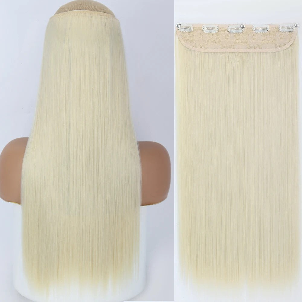 Long Straight Hairstyle 5 Clip Natural Hair Extension Synthetic Fiber Heat-Resistant Hairpiece 22"32" Black Brown Blonde