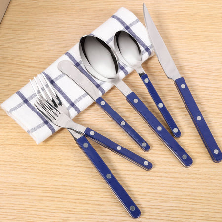 6Pcs Stainless Steel Flatware Set Rivet Design Finely Polished Knife Fork and Spoon Silverware for Kitchen Restaurants Gathering