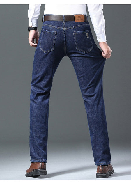 Men's Wool Velvet Jeans Winter Fleece Thickened Business Casual Straight Denim Pants Soft Cozy Thermal Stretch Trousers Male