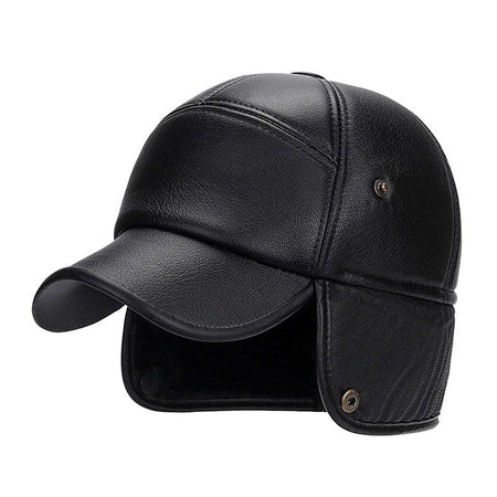 Winter Warm Cap Men Black Leather Fur Baseball Cap Hats for Men Women Casquette Bones Dad Caps Earflaps Thicken