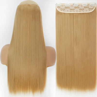 Long Straight Hairstyle 5 Clip Natural Hair Extension Synthetic Fiber Heat-Resistant Hairpiece 22"32" Black Brown Blonde