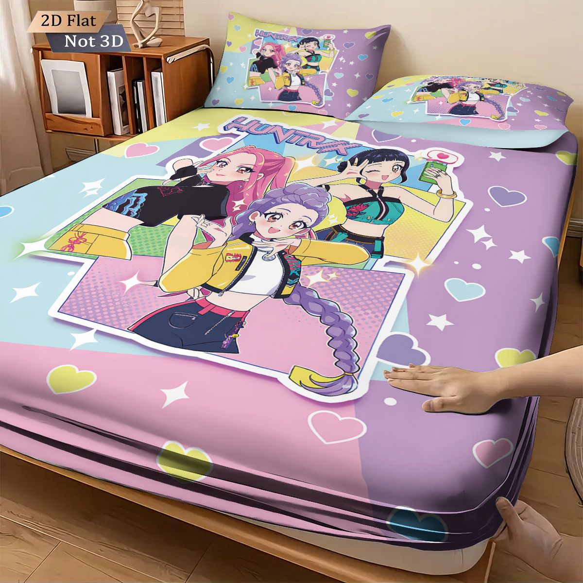 3pcs K-Pop Demon Hunters Printed Chipless Bed Sheet Set Multi Size Soft Bed Cover Bedroom Bedding Decoration Machine Washable