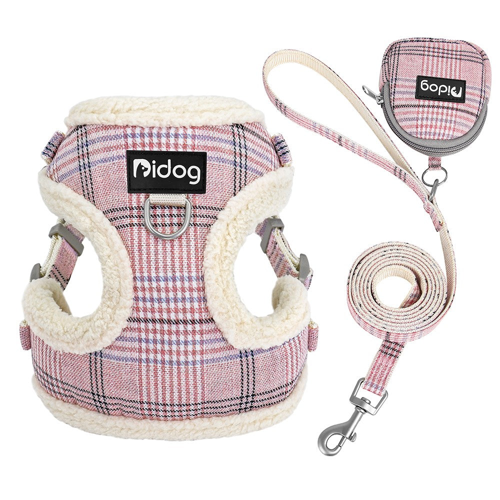 Breathable Dog Harness Leash Bag Set Winter Warm Dog Fur Harnesses Vest Pet Walking Rope With Garbage Bag for Small Medium Dogs