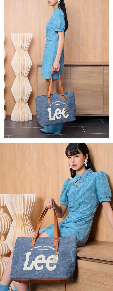 LEE Large Capacity Denim Leather Women's Tote Bags Designer Lady Canvas Daily Big Size Handbag Wear Resistant Shoulder Beach Bag