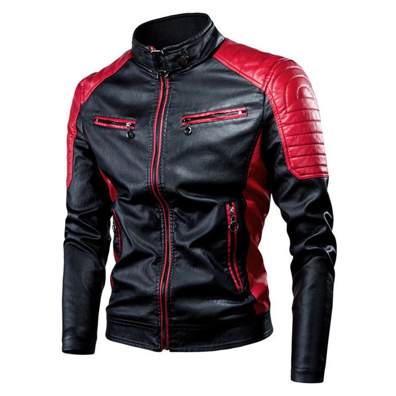 Autumn And Winter Casual Stitching Motorcycle Leather Jacket Fashion Retro Warm Jackets Men And Women Comfortable Trendy Clothin