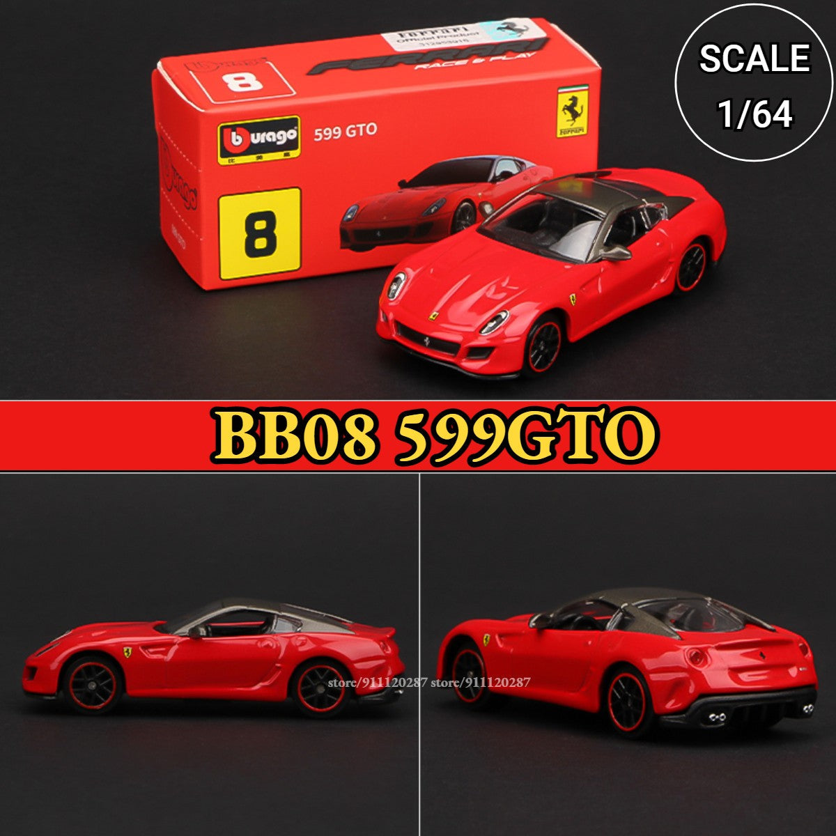 Bburago 1:64 Ferrari Mini Car Model, BB11 Enzo Metal Vehicle Replica F12tdf F40 458 488 GTB Diecast Miniature Home Decor Boy Toy