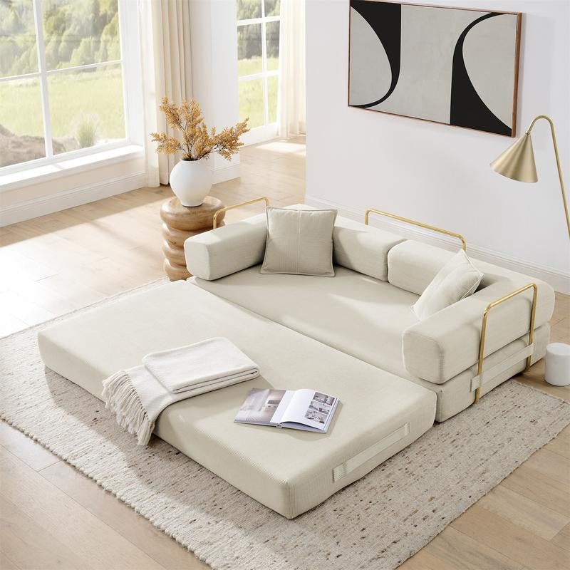 Convertible Sofa Bed, Modern Fold-Out Couch with Removable Backrest, Comfortable King Size Floor Sofa for Living Room &