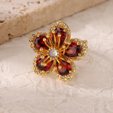Luxury Stainless Steel Rings Gold Plated Colorful Stone Zircon Crystal Heart Ring For Women Wedding Boho Jewelry Christmas Gift