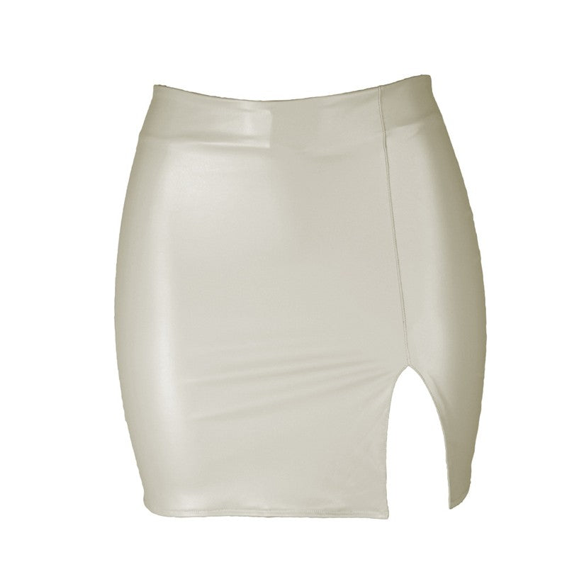 2025 Women Leather Night Clubwear Skirts Summer Pure Color PU-leather Zipper Sexy Hip Leather Mini Skirts
