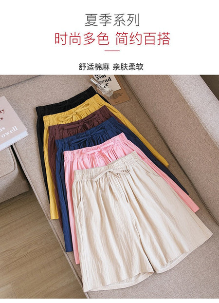 Women shorts Summer Casual Solid Cotton Linen shorts high waist loose shorts for girls Soft Cool female shorts M-3XL