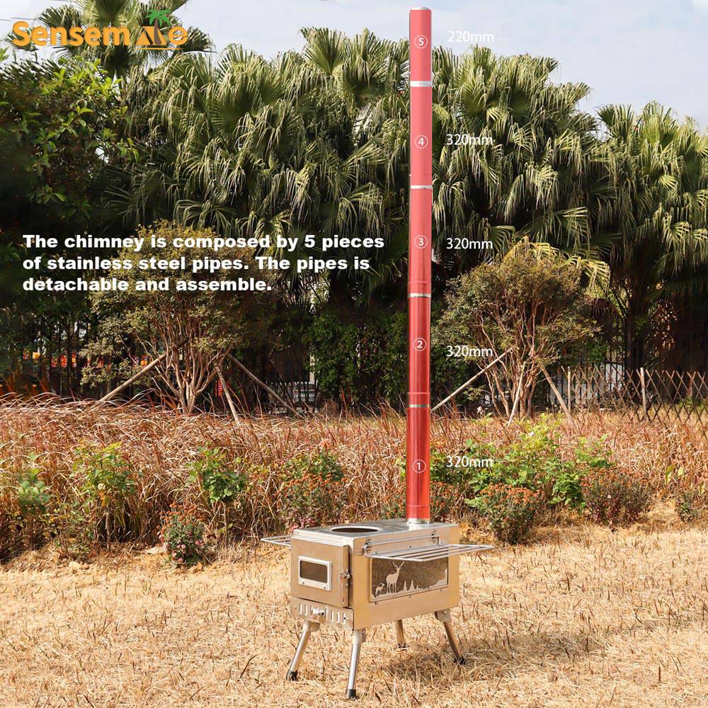 Folding Camping Wood Stove,Portable Tent Heater with 5-Section Detachable Chimney,Ice Fishing Firewood Burner,Outdoor Cook & BBQ