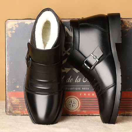 Snow Boots for Men Leather Black British Style Winter Shoes Man Casual Thick Plush Work High Quality Anti Slip Fleece Fashion