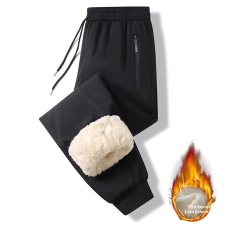 Men's Winter Thiened down Cotton Pants Lamb Velvet aphene Knee-Pad Windproof Warm Long Trousers for Snowy Busin Casual