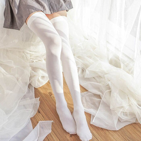 JK Women Black White Knee High Lolita Socks Lady Girls Over Knee Cute Long Sock Thin Breathable Solid Color Stockings For Women