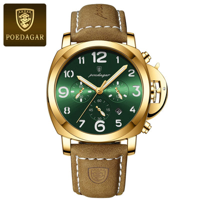 POEDAGAR Luxury Military Watch For Men Waterproof Luminous Leather Man Watch Quartz High Quality Men's Sports Watches Male Reloj