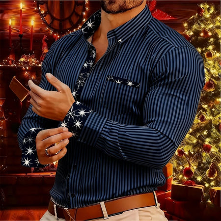 2026 New Christmas Men's Shirt - Buttoned Casual Shirt - Long Sleeve Series - Embroidered Patchwork Shirt - Daily Casual Wear -