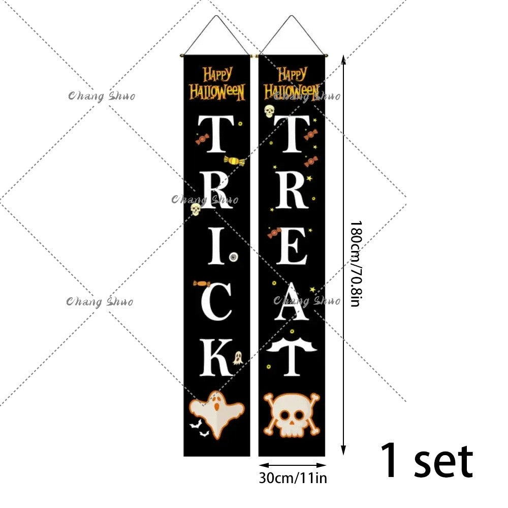 Halloween Hanging Door Curtain Banner Pumpkin Ghost Happy Halloween Decorations For Home Trick Or Treat Horror Party Supplies
