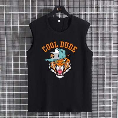 Men's Plus Size Vest Shirt 110-200KG Gym Workout Tummy Control Compression Tank Top Black Print Sleeveless Tee Fat Male Clothing