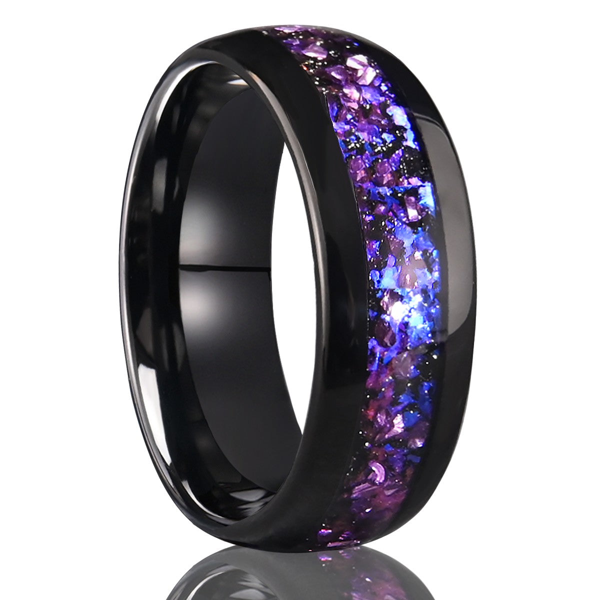 Mens Tungsten Carbide Ring Amethyst Inlay Black Wedding Band Engagement Promise Jewelry Gift 8MM Width Durable For Men DailyWear