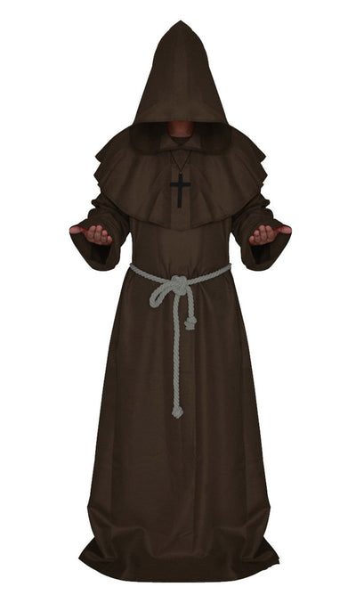 Halloween Wizard Cosplay Medieval Monk Hooded Robe Costume Mask Hat For Men Steampunk Priest Horror Masquerade Unisex Cloak Cape