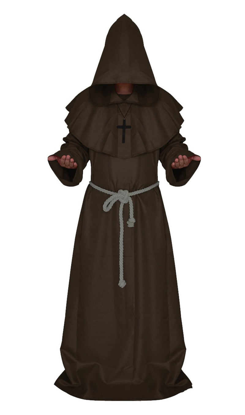 Halloween Wizard Cosplay Medieval Monk Hooded Robe Costume Mask Hat For Men Steampunk Priest Horror Masquerade Unisex Cloak Cape