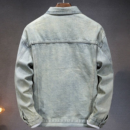 Men's casual denim jacket for spring and fall, metallic single-breasted denim jacket size M-5XL