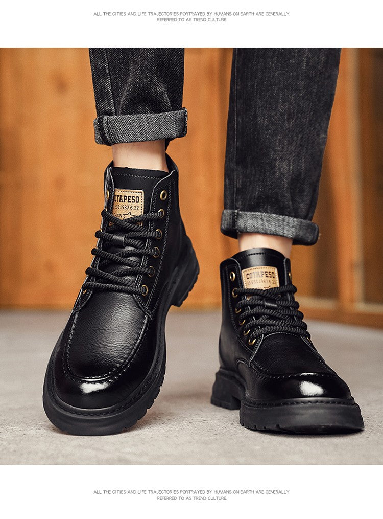 Hot Sale Brown Men's Boots Comfort Outdoor Men Motorcycle Boots Casual Lace-Up Ankle Boots Man Platform Boots botas para hombre