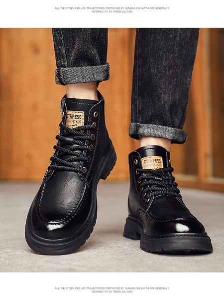 Hot Sale Brown Men's Boots Comfort Outdoor Men Motorcycle Boots Casual Lace-Up Ankle Boots Man Platform Boots botas para hombre