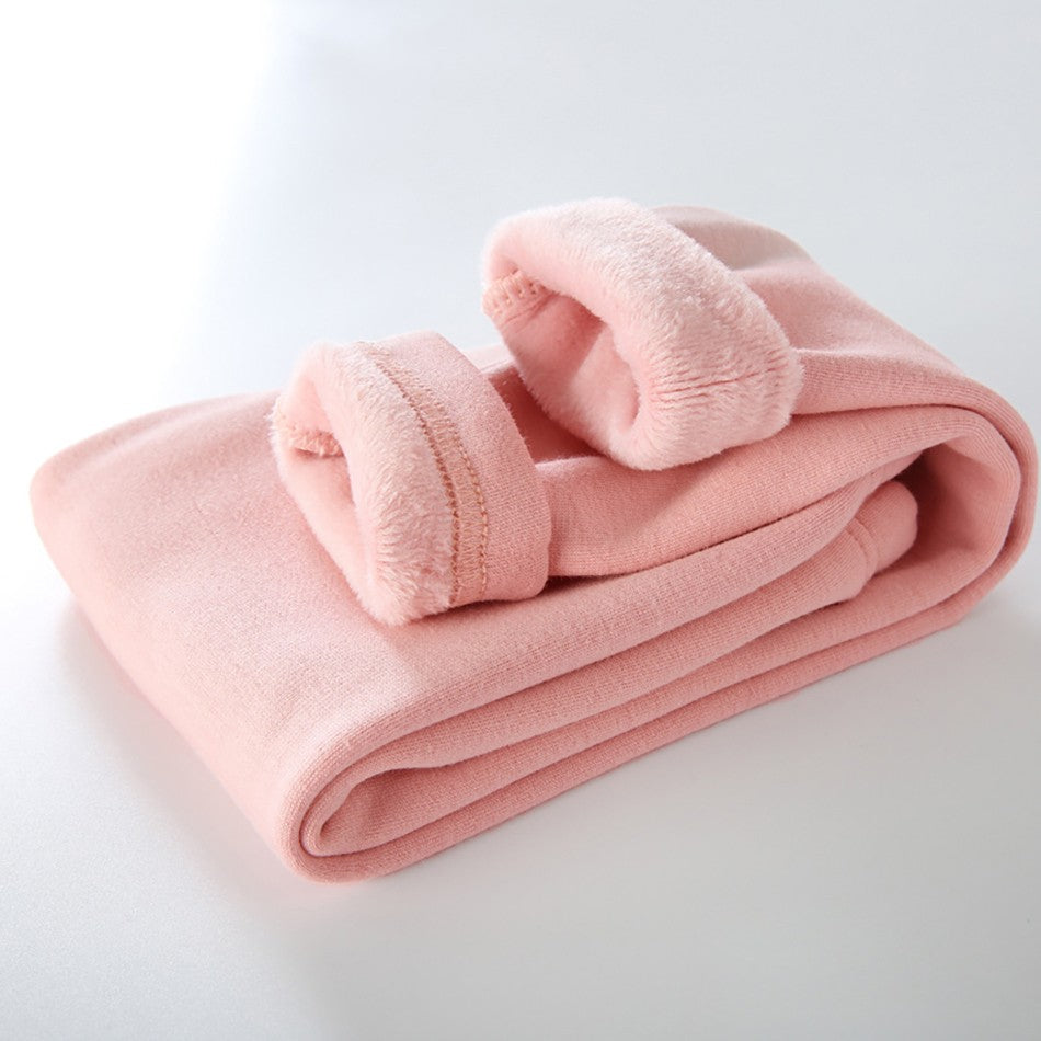 Girls Fleece-Lined Winter Thermal Pants Children Thickened Warm Soft Black White Gray Pink Outdoor Leggings for Kids Clothing