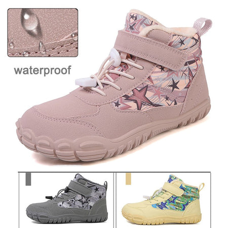 2025 Kids Barefoot Snow Boots Wide Toe Winter Insulated Waterproof Fur Lined Shoes for Boys Girls Cold Weather Outdoor Sneakers