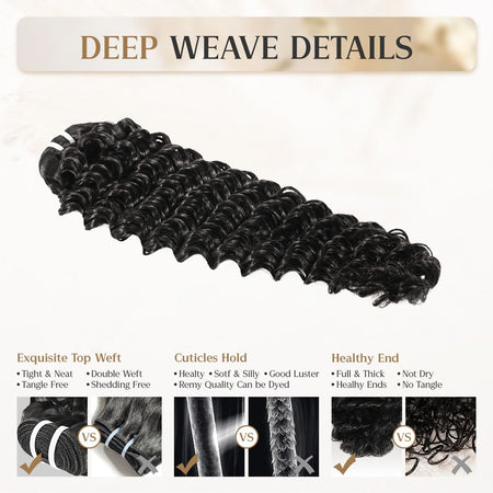 Wacur 12A Deep Wave Bundle real Human Hair Braided Extension 12-30Inches Natural Black 100% Virgin Remy Hair Extension for woman