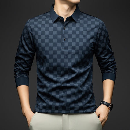 BROWON Polo Shirts for Man Autumn Business Slim Fit Long Sleeve T Shirt Men 2025 New Casual Loose Pullover Plaid Men Tops & Tees
