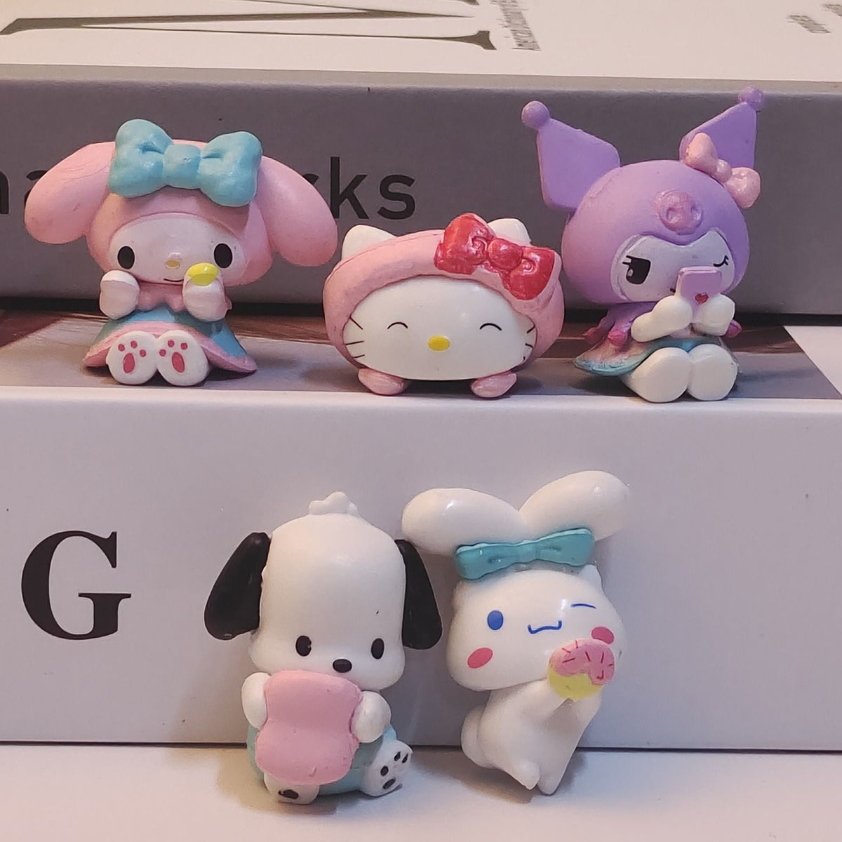 5Pcs-Set Sanrio Cinnamoroll Anime Figure Pochacco Kuromi Pom Pom Purin Hello Kitty Action Figure Toys Model Doll My Melody Gifts