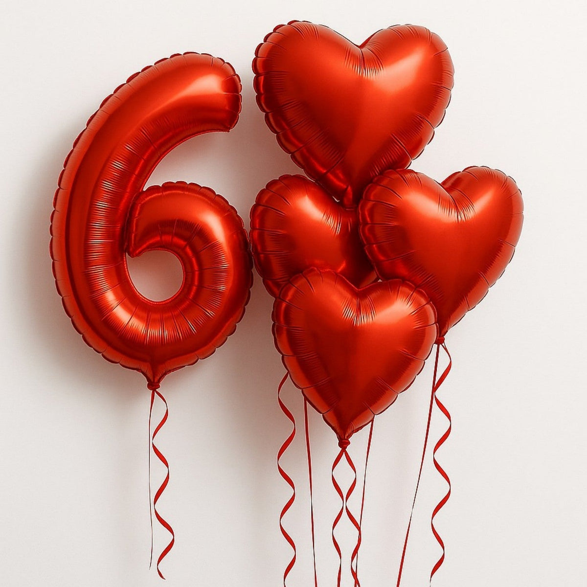 6Pcs/Set 32in Red Foil Number and 18in Heart Balloons Valentine's Day Birthday Christmas Party Decorations Anniversary Halloween
