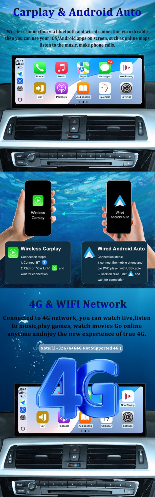 Wireless CarPlay Android 15 Touchscreen Stereo For BMW 1 Series F20 F21 F22 F23 2016 - 2023 NBT/EVO System WiFi GPS 4G F6NAVI