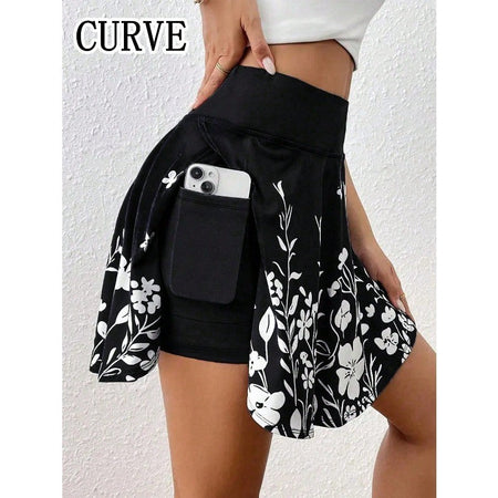 Plus Size 1XL-5XL New Women's Fashion High-Waisted Skirt Pants Phone Pocket Simple Floral Print Ladies Casual Shorts ?