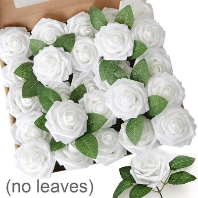 5-100pcs Fake Rose Flower Green Leaves for Valentine's Day Wedding Birthday Party Artificial Roses Heads with Stems Supplies
