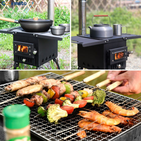 Folding Camping Wood Stove,Portable Tent Heater with 5-Section Detachable Chimney,Ice Fishing Firewood Burner,Outdoor Cook & BBQ
